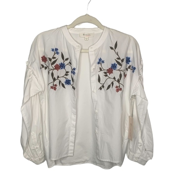 NWT BOHO Two by Vince Camuto Embroidered Poplin Blouse XS Cottagecore style - Picture 7 of 8